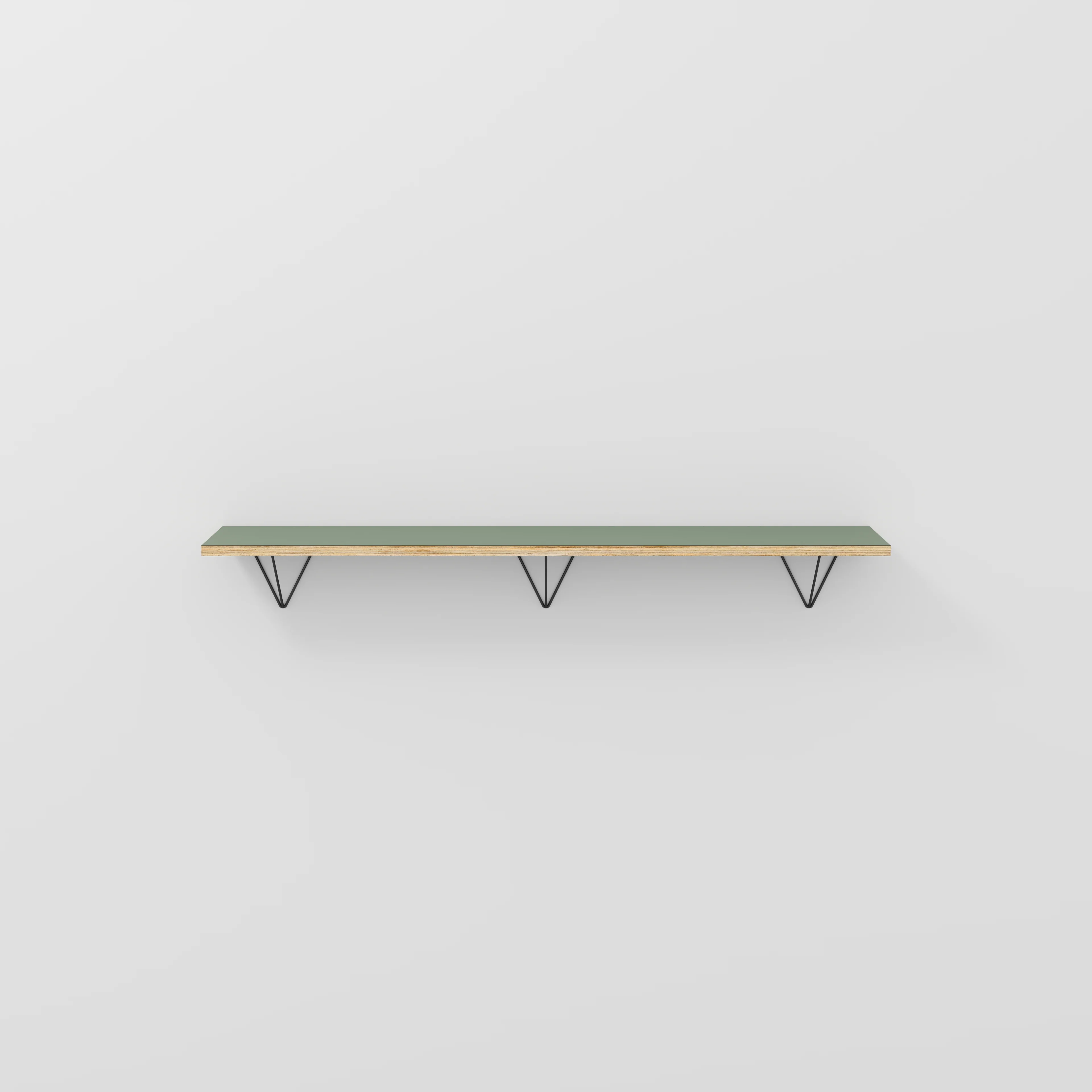 Plywood Wall Shelf with Prism Brackets - Formica Green Slate - 1600(w) x 250(d)