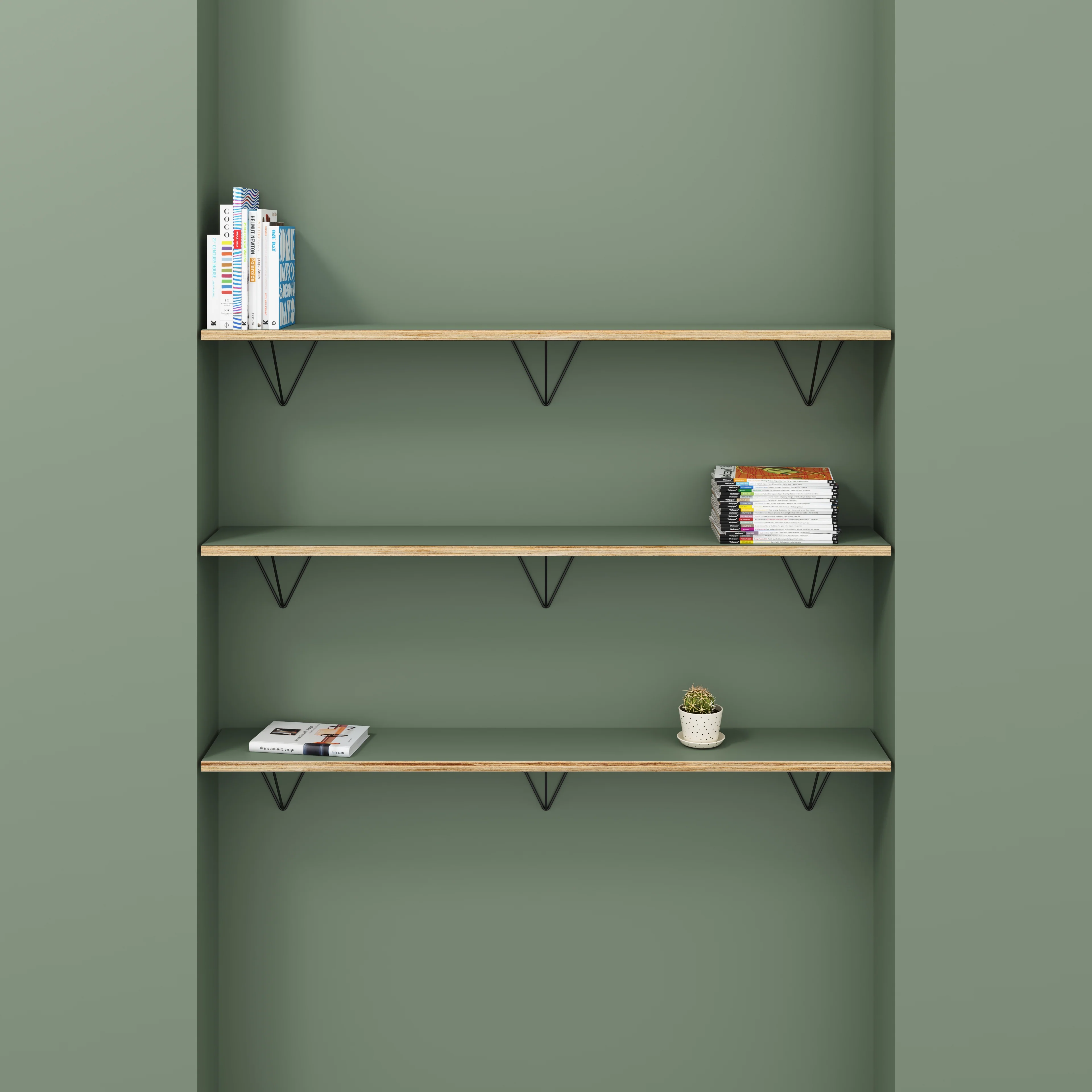 Plywood Wall Shelf with Prism Brackets - Formica Green Slate - 1600(w) x 250(d) - Image 2