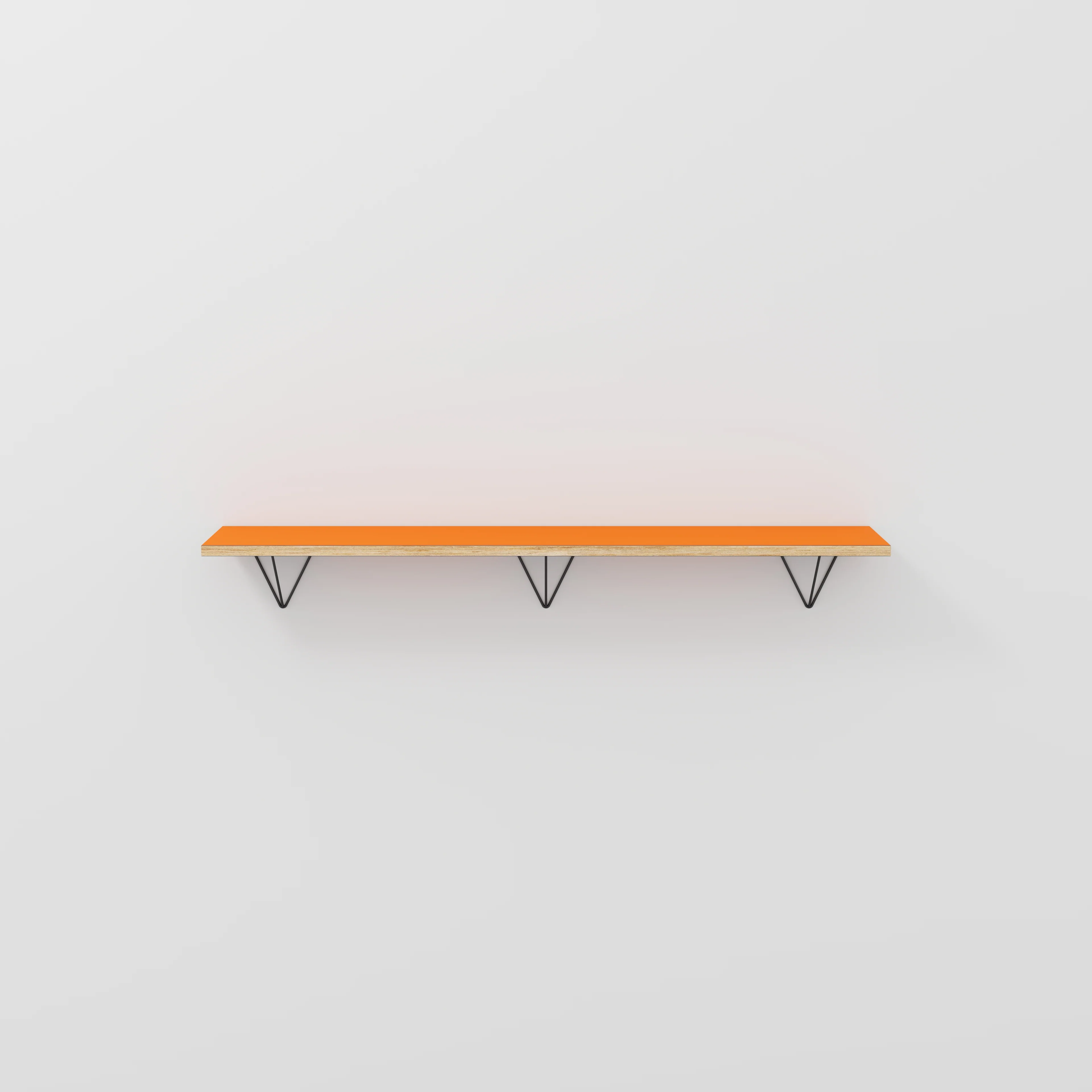 Plywood Wall Shelf with Prism Brackets - Formica Levante Orange - 1600(w) x 250(d)