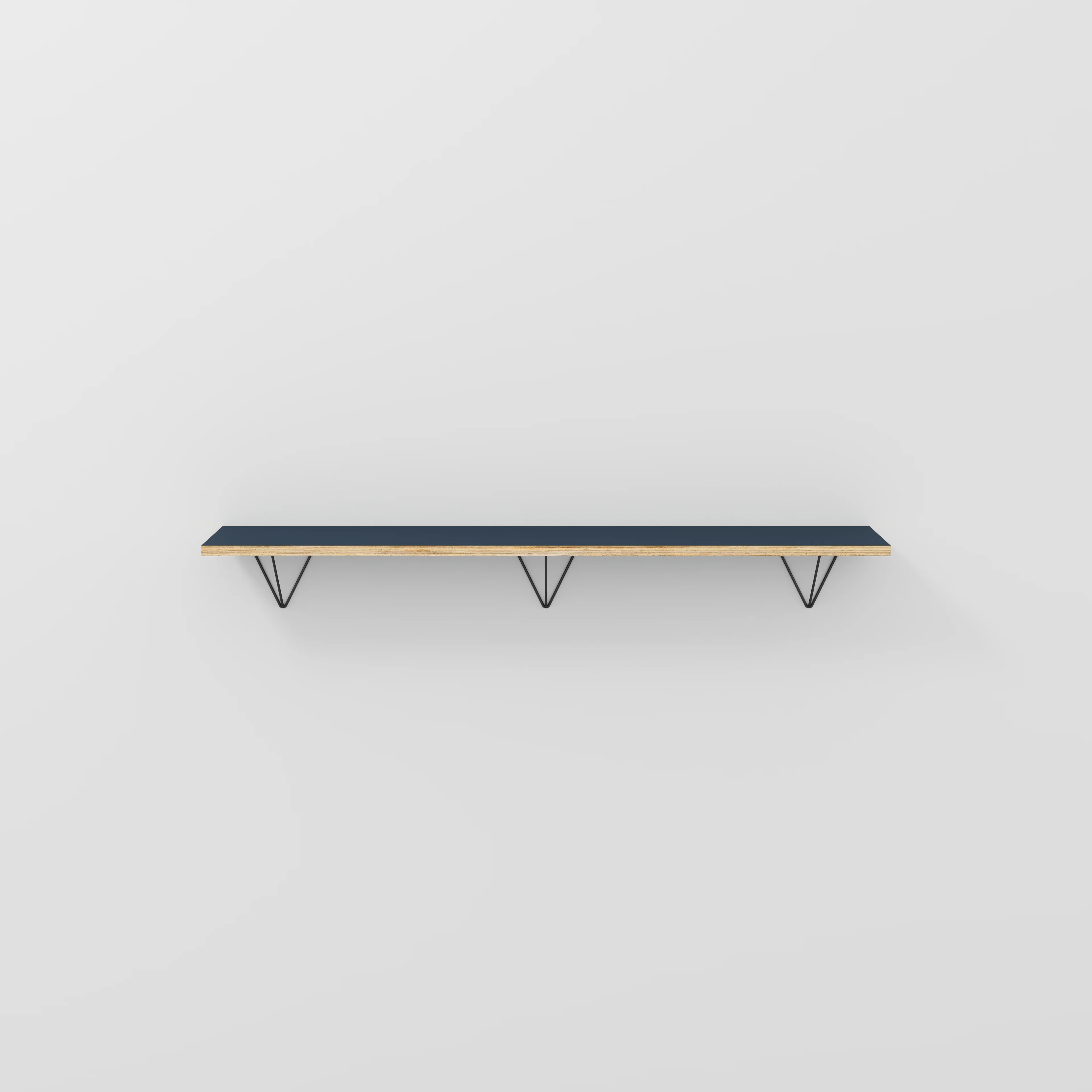 Plywood Wall Shelf with Prism Brackets - Formica Night Sea Blue - 1600(w) x 250(d)