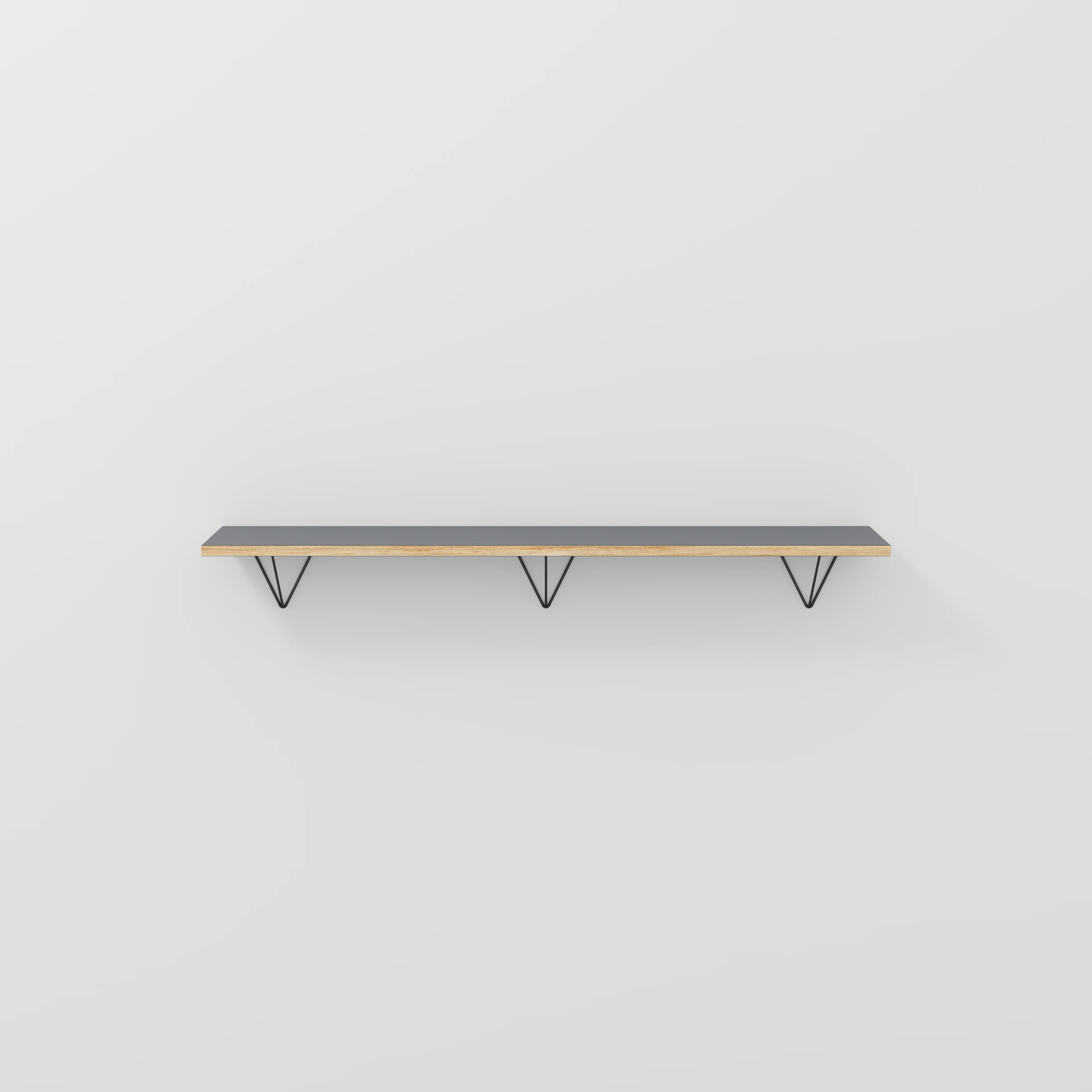 Plywood Wall Shelf with Prism Brackets - Formica Tornado Grey - 1600(w) x 250(d)