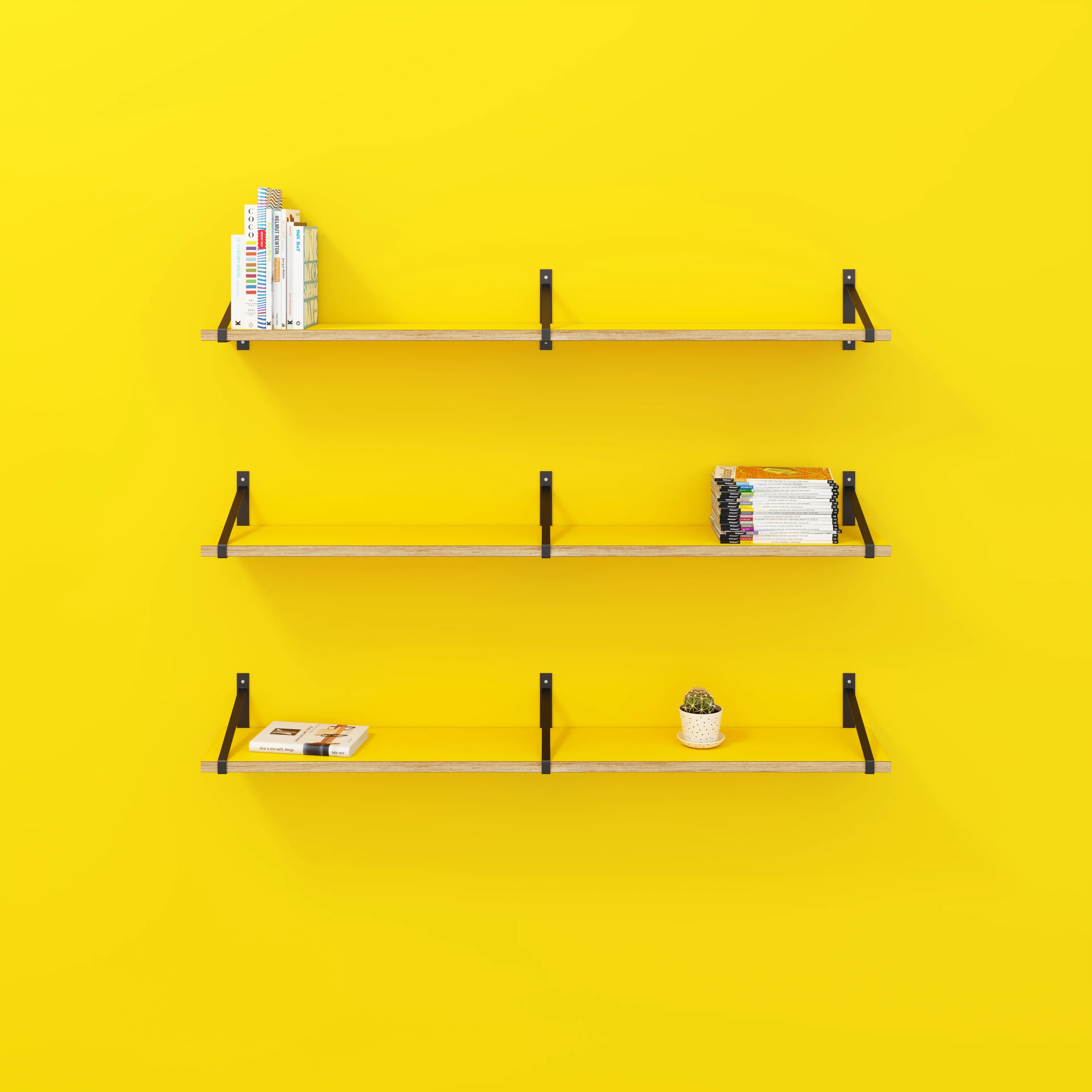 Plywood Wall Shelf with Suspense Brackets - Formica Chrome Yellow - 1600(w) x 260(d) - Image 2