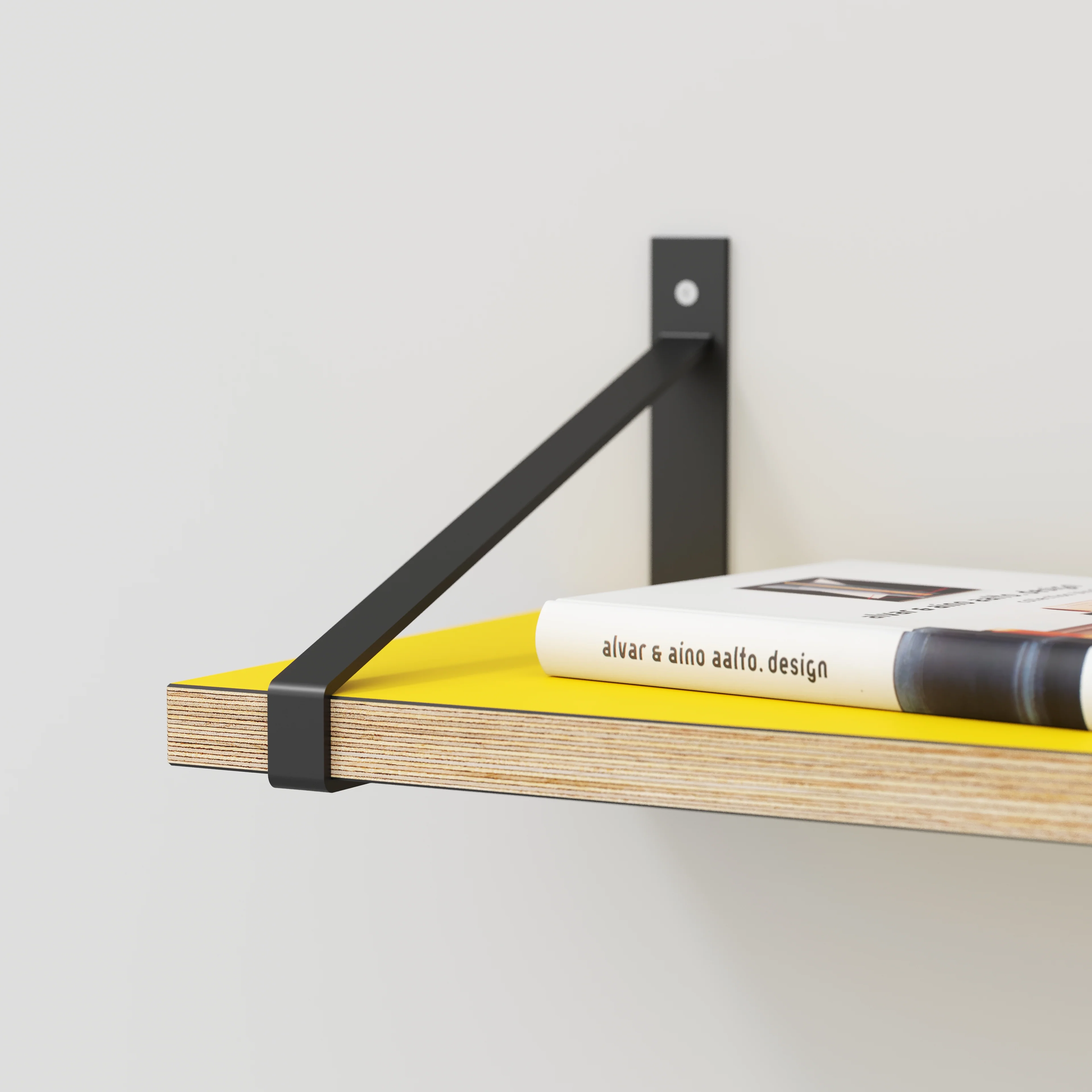 Plywood Wall Shelf with Suspense Brackets - Formica Chrome Yellow - 1600(w) x 260(d) - Image 4