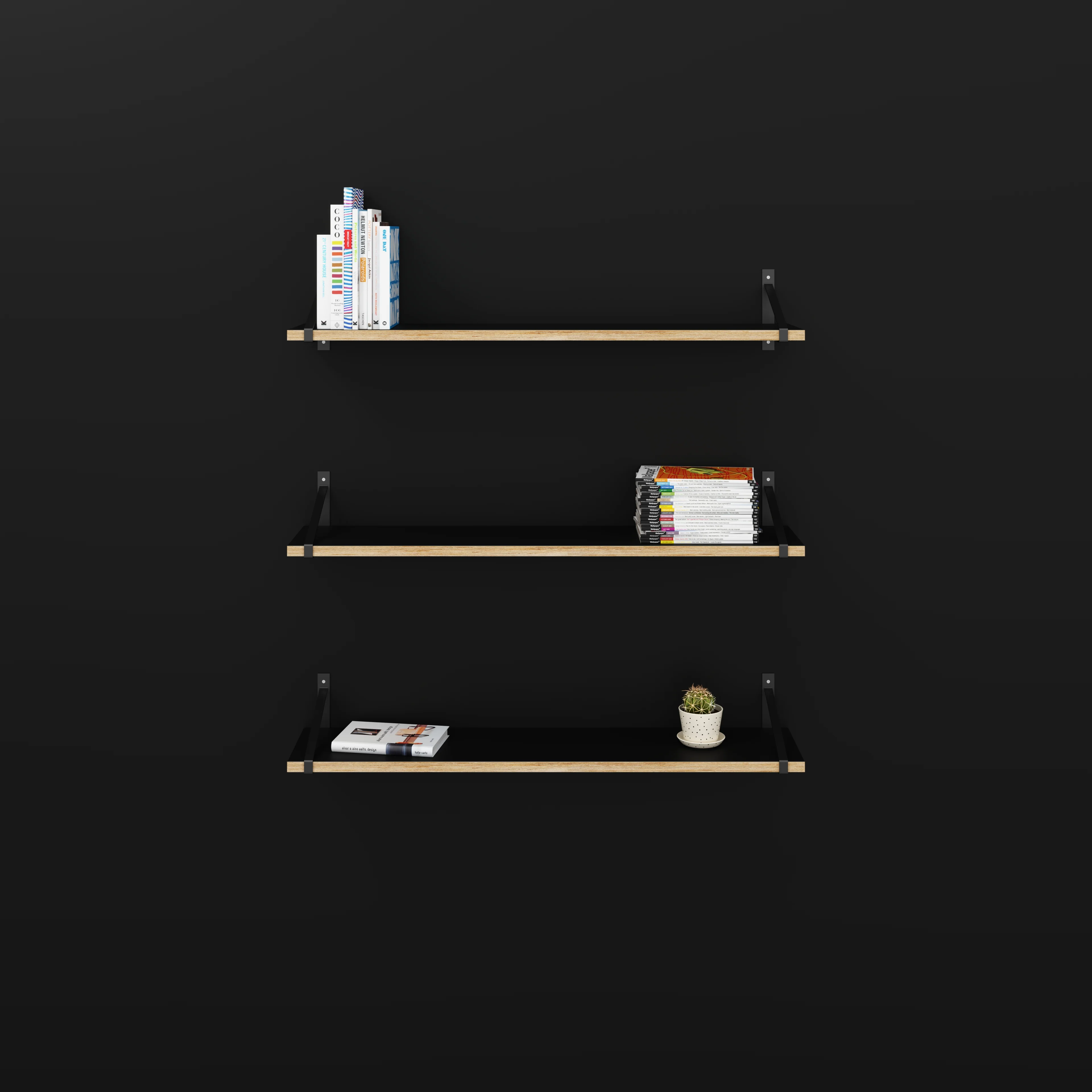 Plywood Wall Shelf with Suspense Brackets - Formica Diamond Black - 1200(w) x 260(d) - Image 2