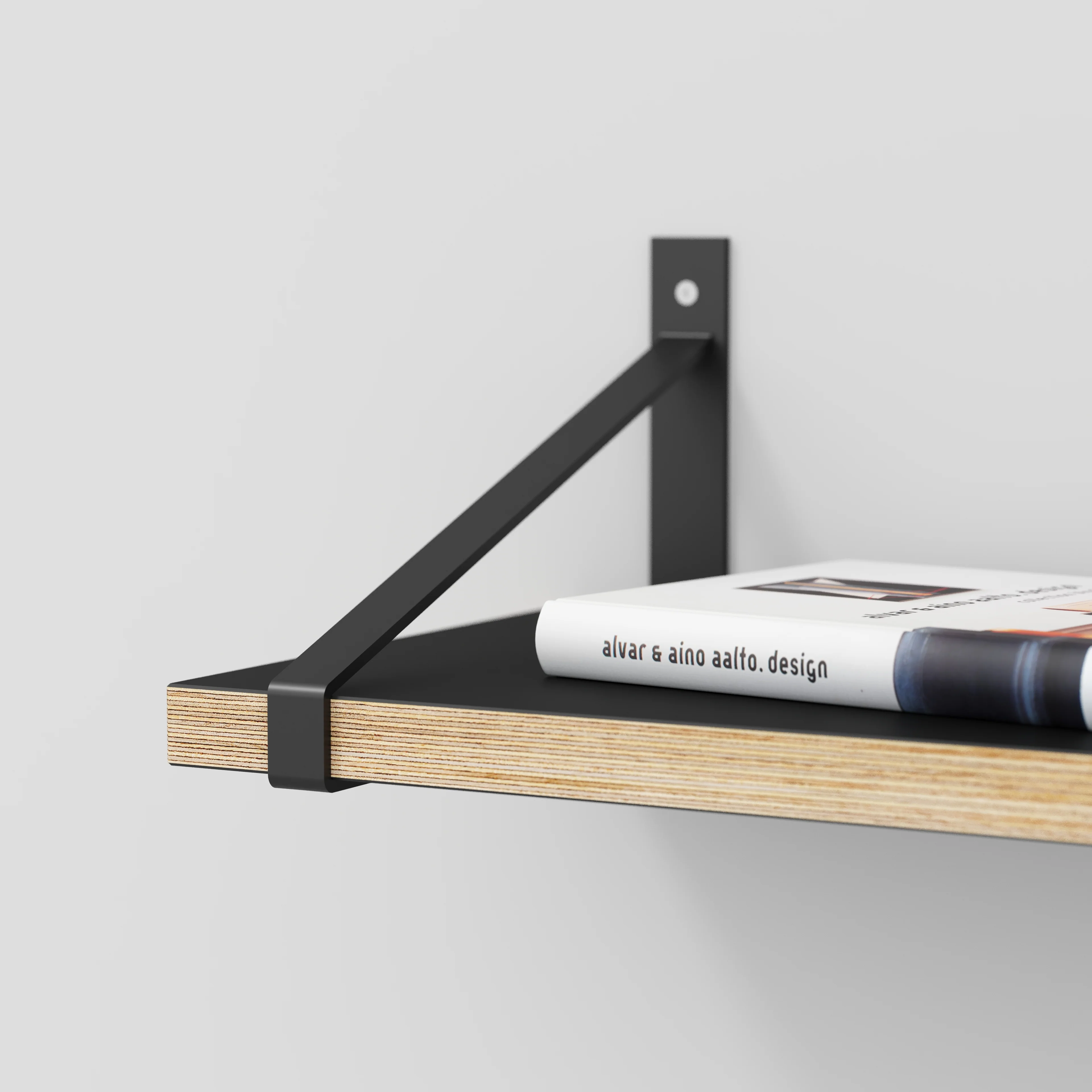 Plywood Wall Shelf with Suspense Brackets - Formica Diamond Black - 1600(w) x 260(d) - Image 4