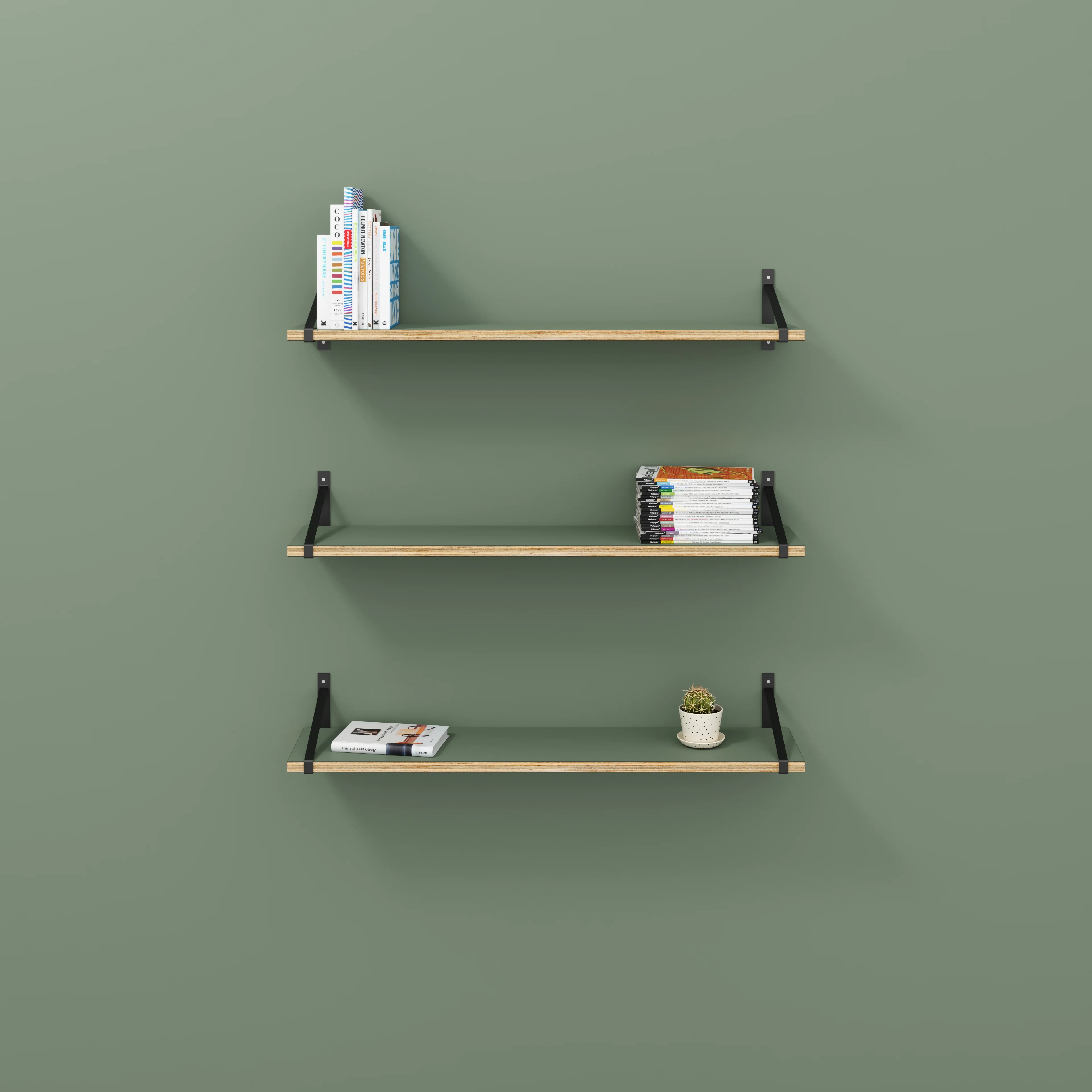 Plywood Wall Shelf with Suspense Brackets - Formica Green Slate - 1200(w) x 260(d) - Image 2
