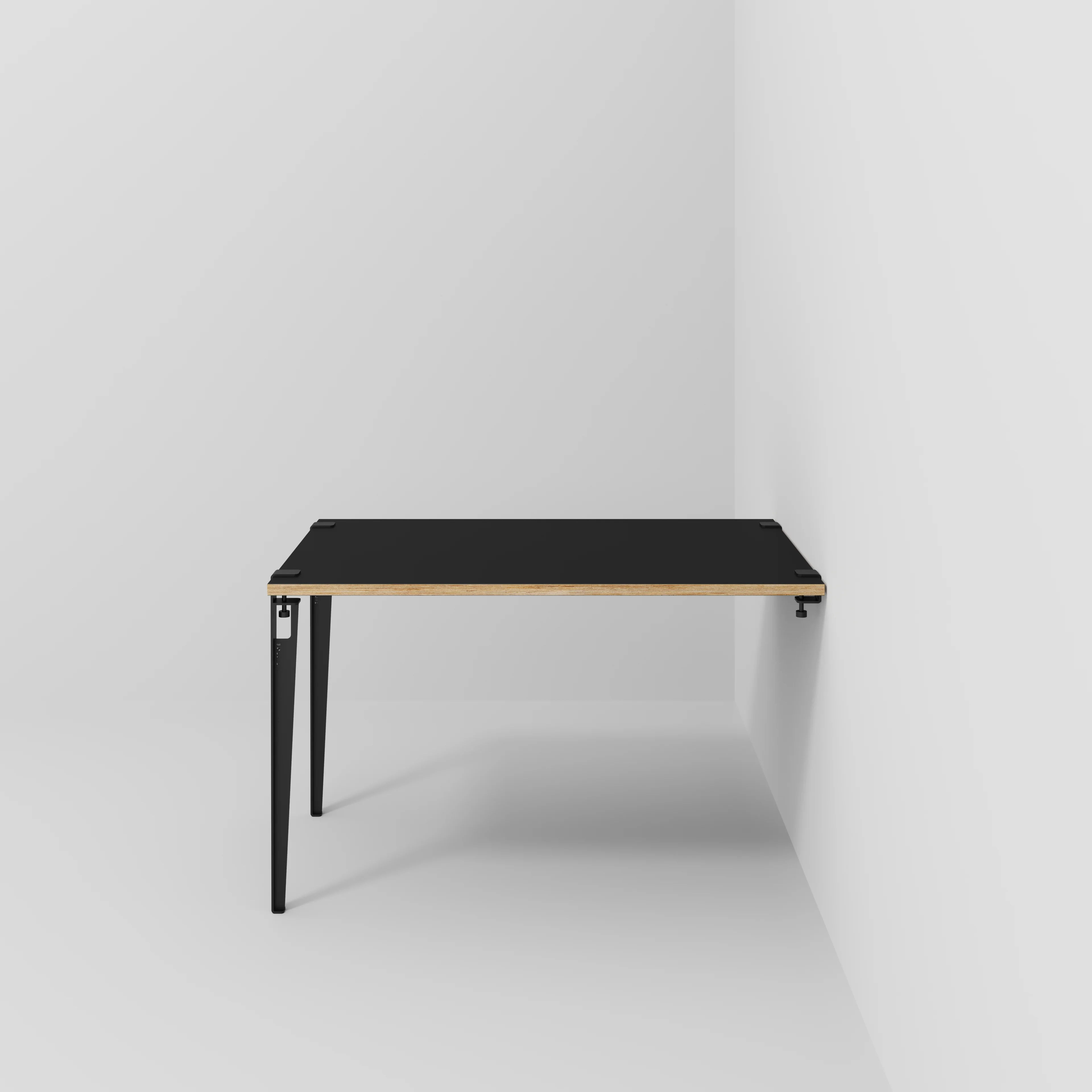 Plywood Wall Table with Black Tiptoe Legs and Brackets - Formica Diamond Black - 1200(w) x 800(d) x 750(h)