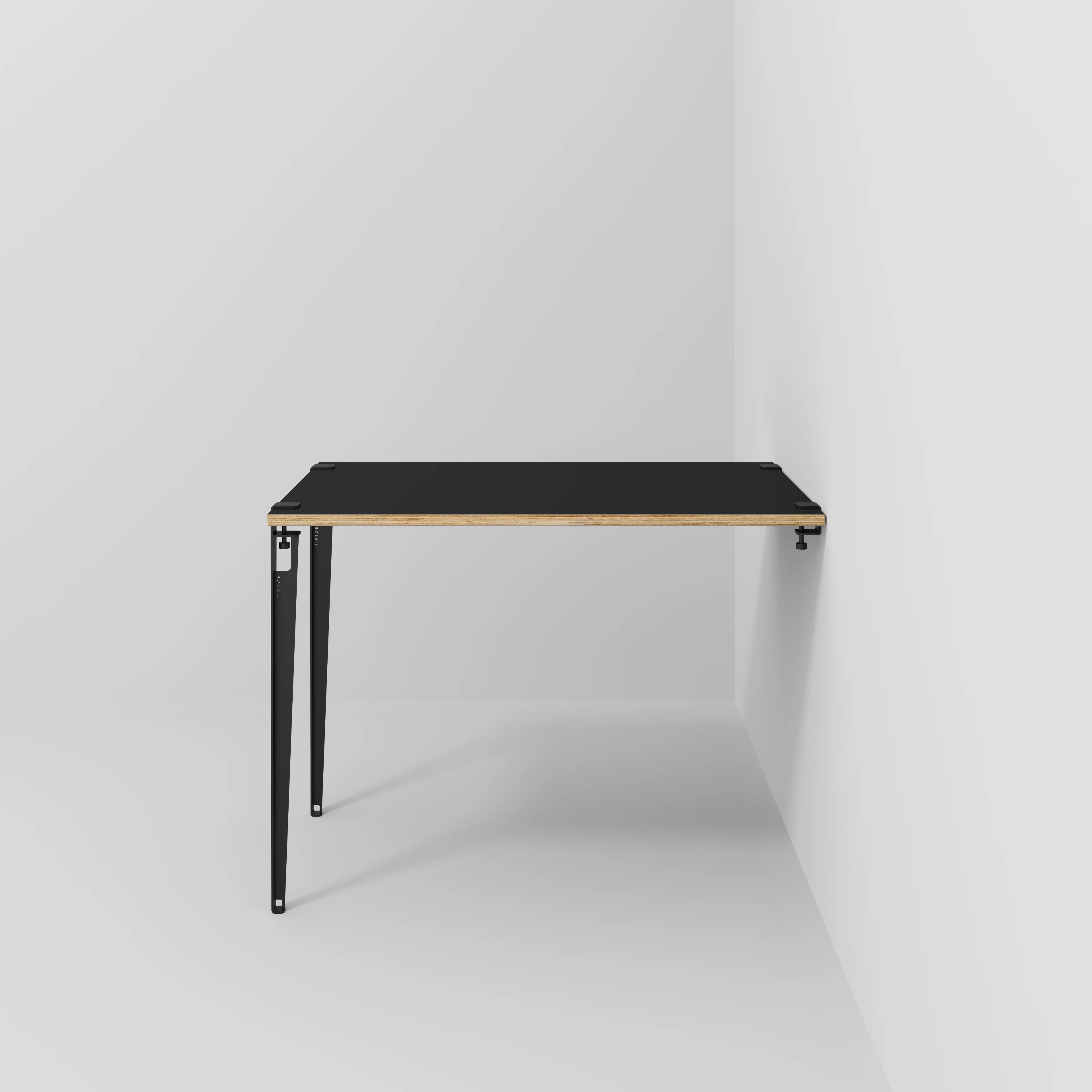 Plywood Wall Table with Black Tiptoe Legs and Brackets - Formica Diamond Black - 1200(w) x 800(d) x 900(h)