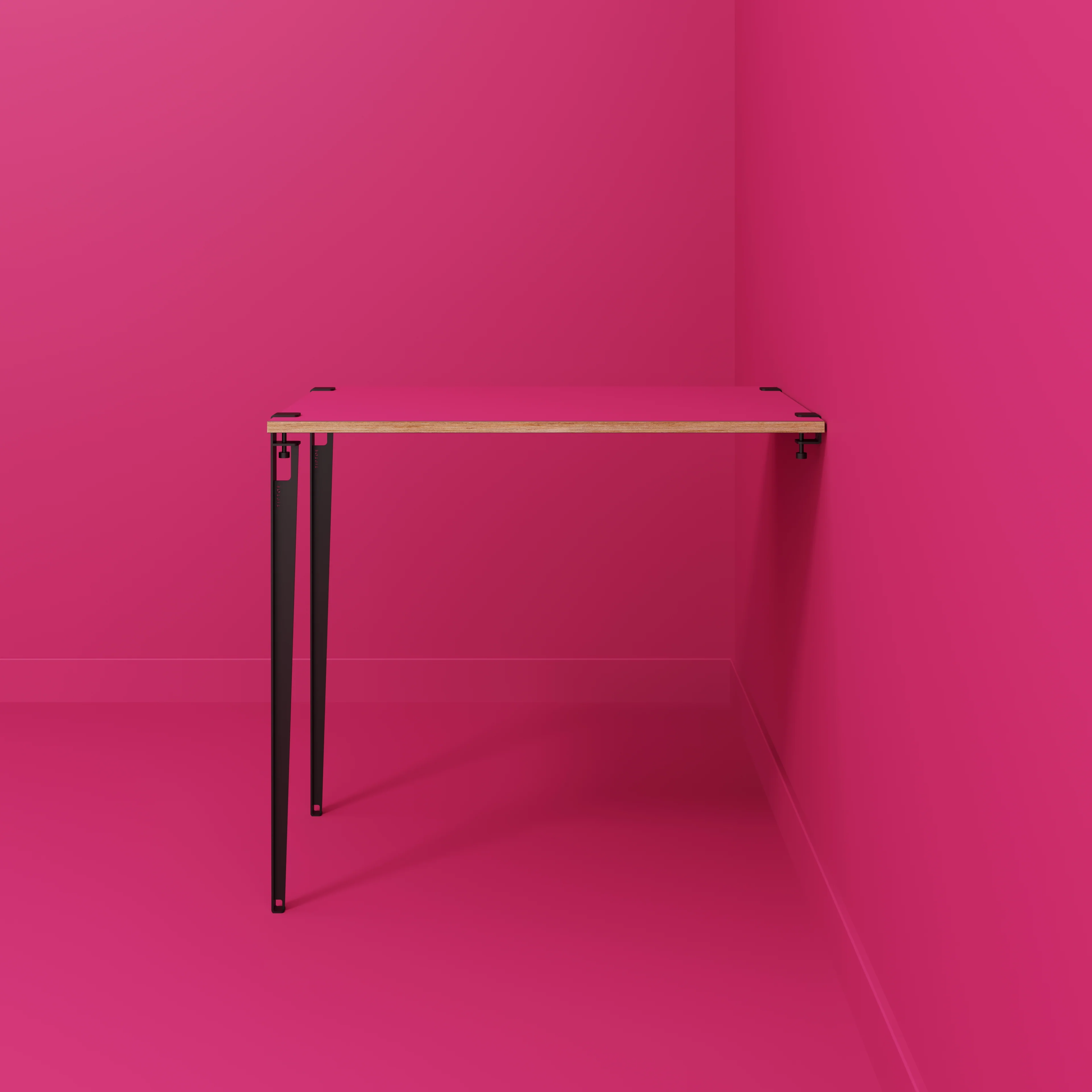 Plywood Wall Table with Black Tiptoe Legs and Brackets - Formica Juicy Pink - 1200(w) x 800(d) x 1100(h) - Image 2