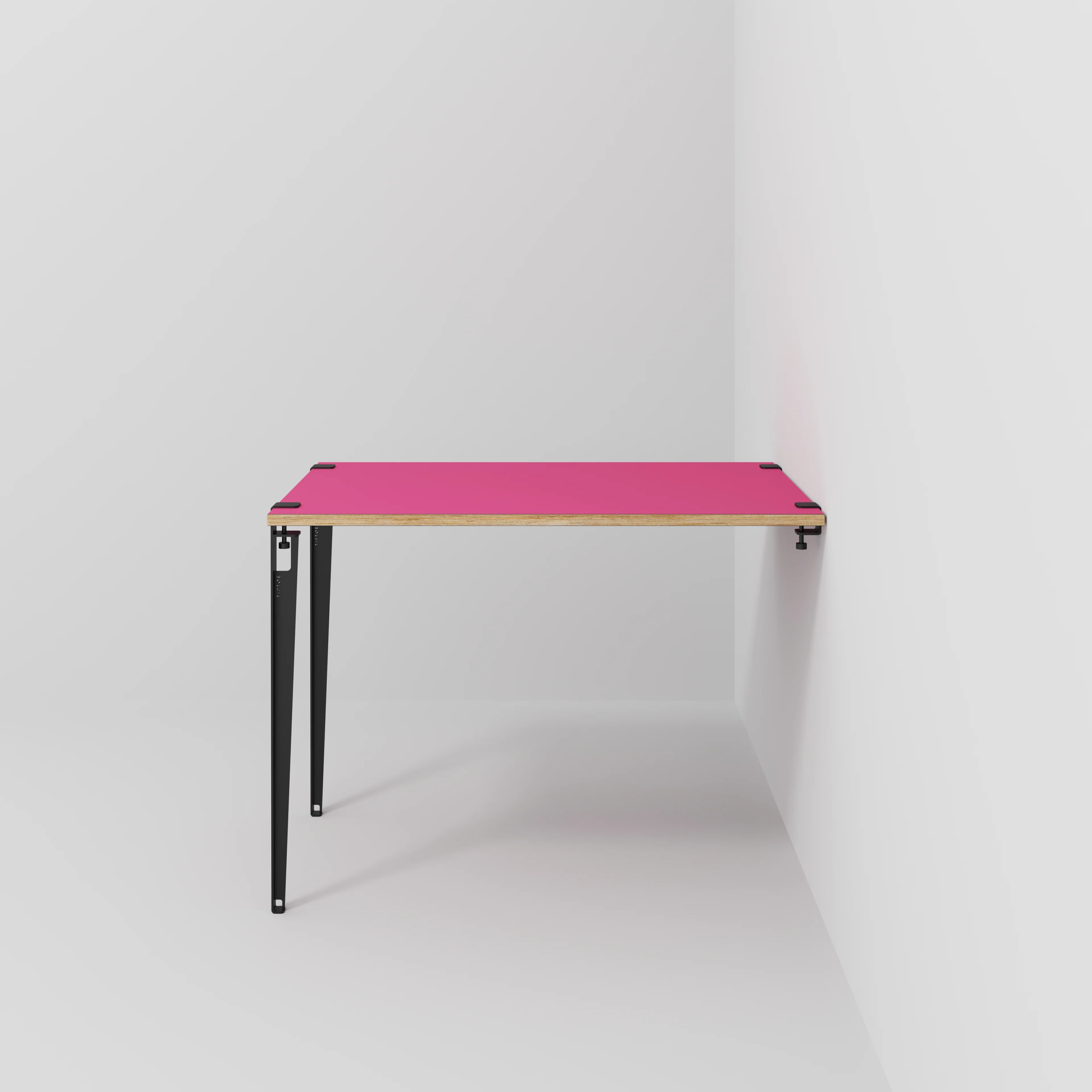 Plywood Wall Table with Black Tiptoe Legs and Brackets - Formica Juicy Pink - 1200(w) x 800(d) x 900(h)