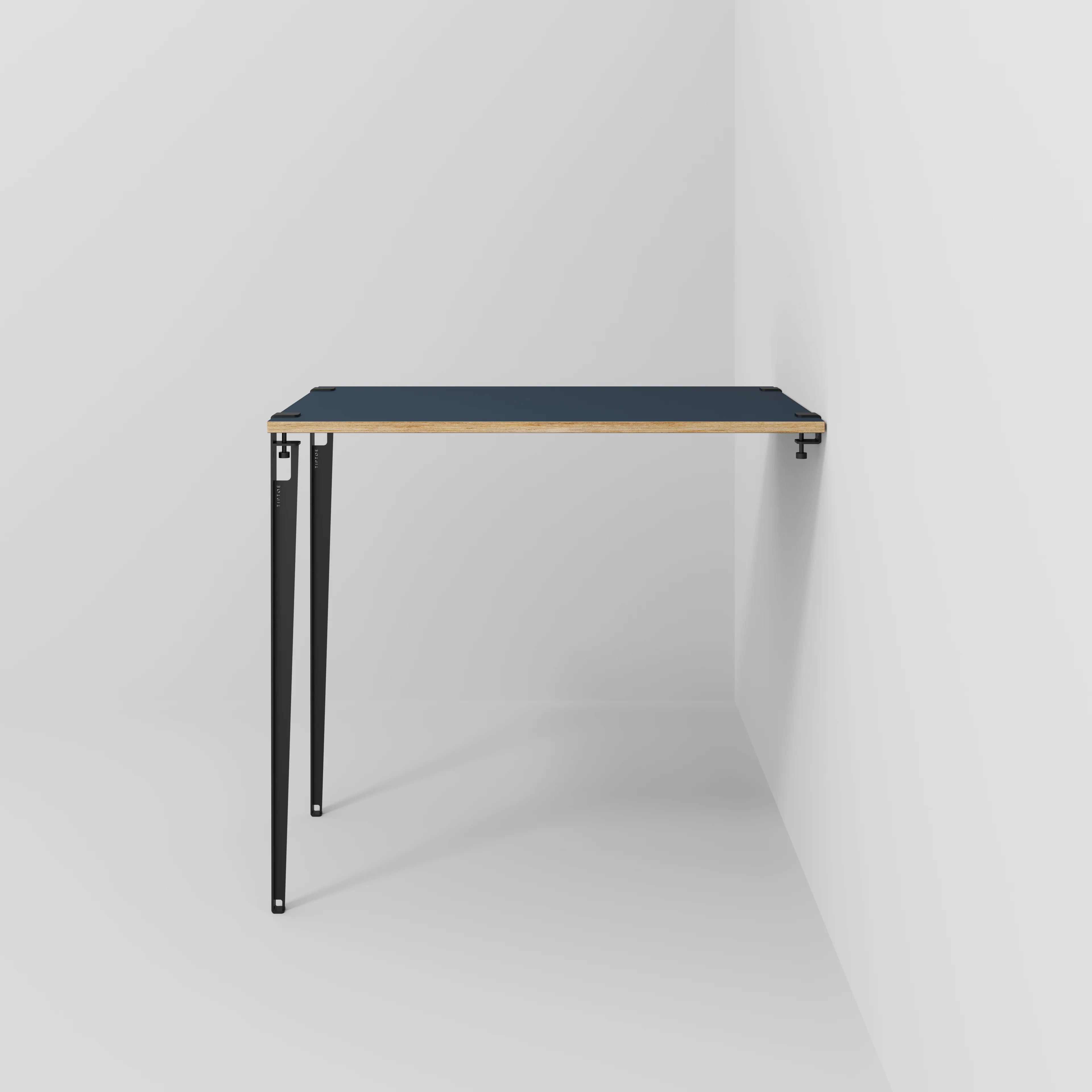 Plywood Wall Table with Black Tiptoe Legs and Brackets - Formica Night Sea Blue - 1200(w) x 800(d) x 1100(h)