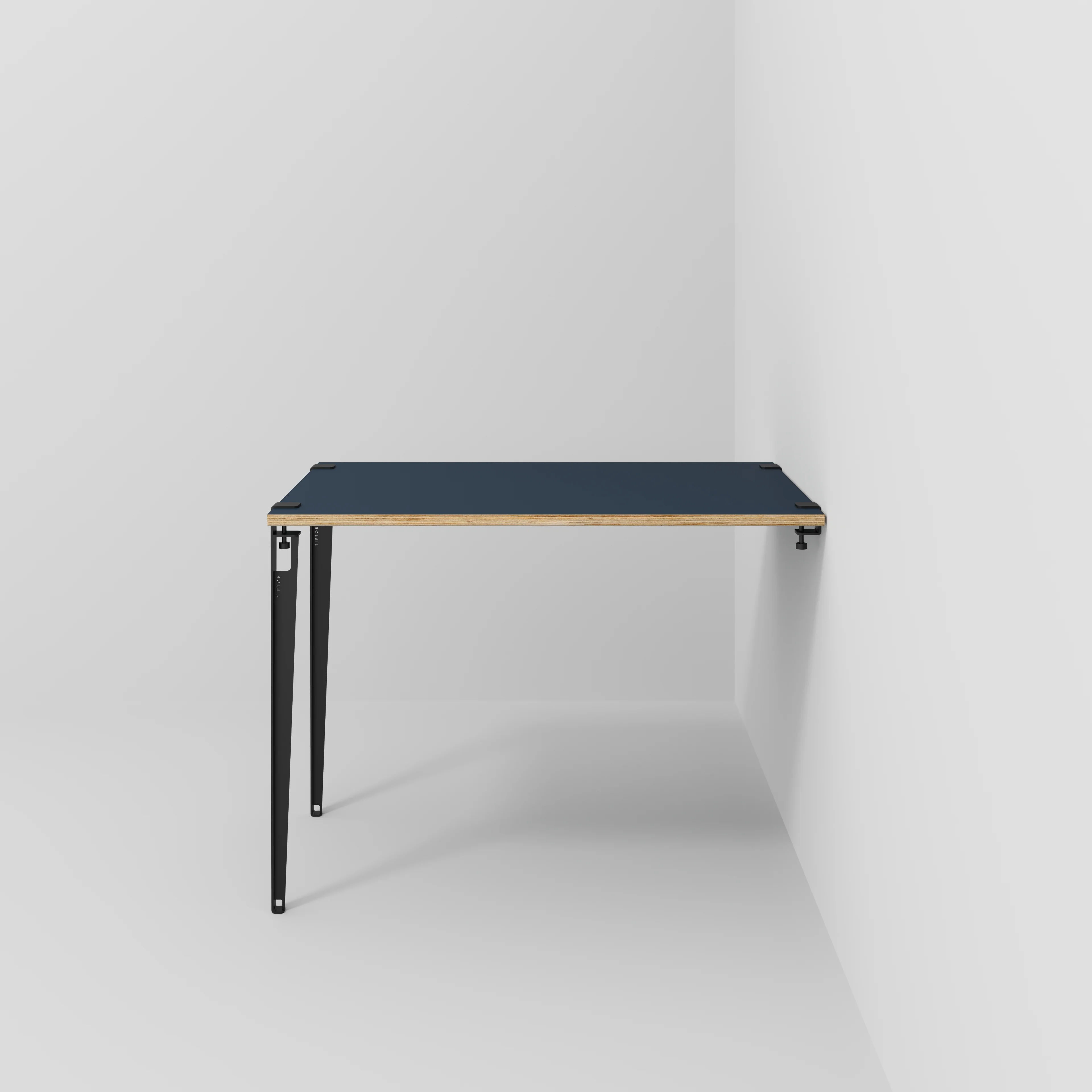 Plywood Wall Table with Black Tiptoe Legs and Brackets - Formica Night Sea Blue - 1200(w) x 800(d) x 900(h)