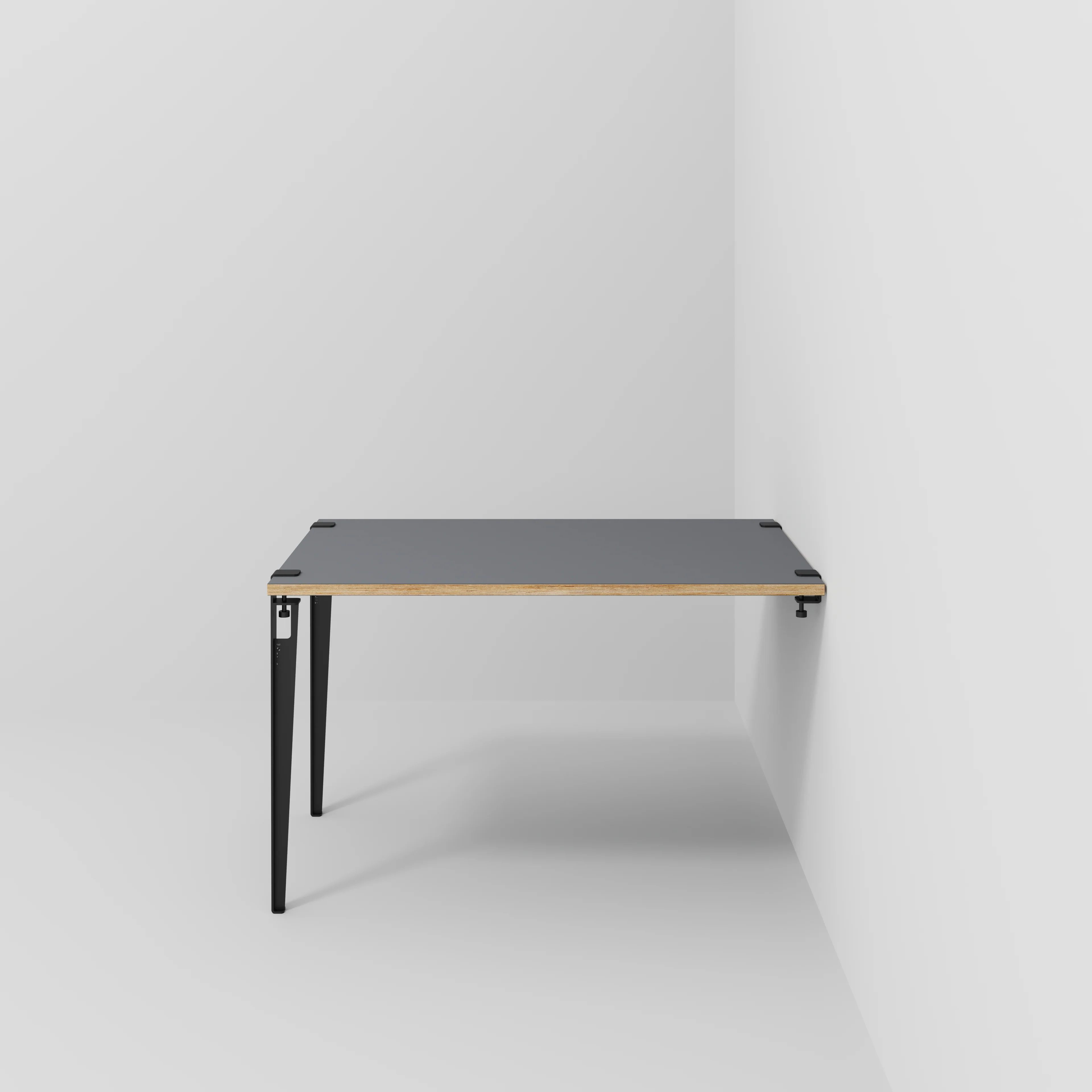 Plywood Wall Table with Black Tiptoe Legs and Brackets - Formica Tornado Grey - 1200(w) x 800(d) x 750(h)