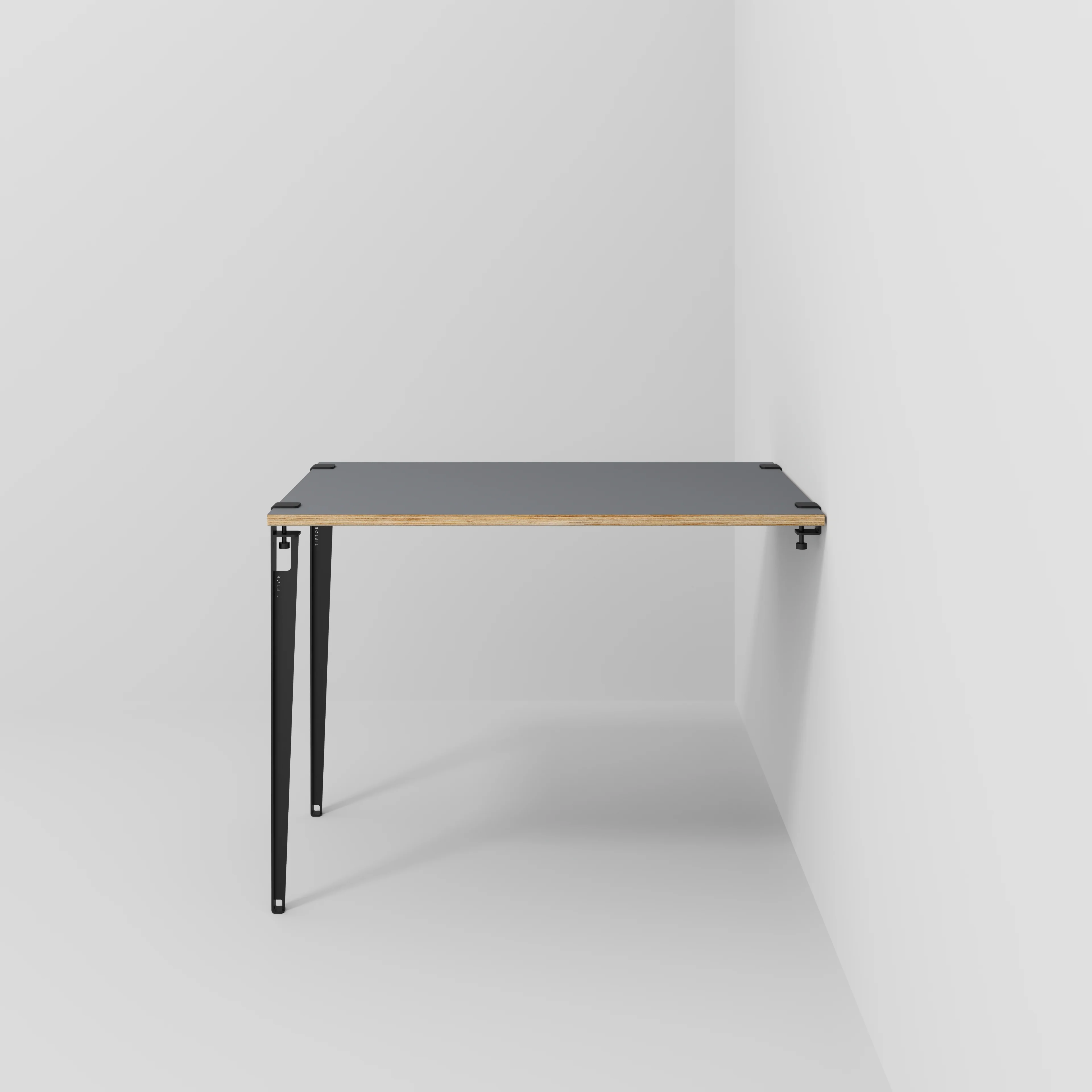 Plywood Wall Table with Black Tiptoe Legs and Brackets - Formica Tornado Grey - 1200(w) x 800(d) x 900(h)