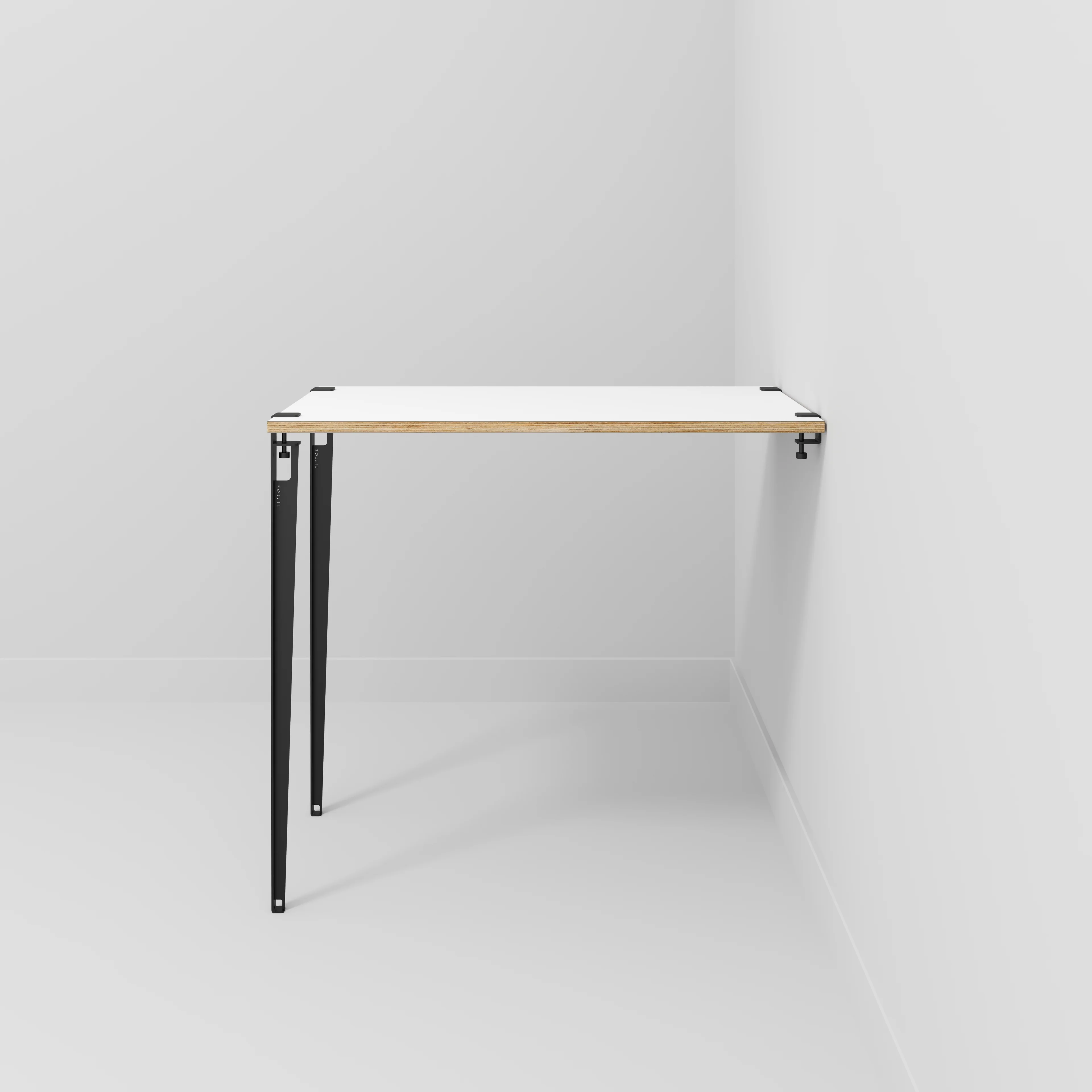 Plywood Wall Table with Black Tiptoe Legs and Brackets - Formica White - 1200(w) x 800(d) x 1100(h) - Image 2