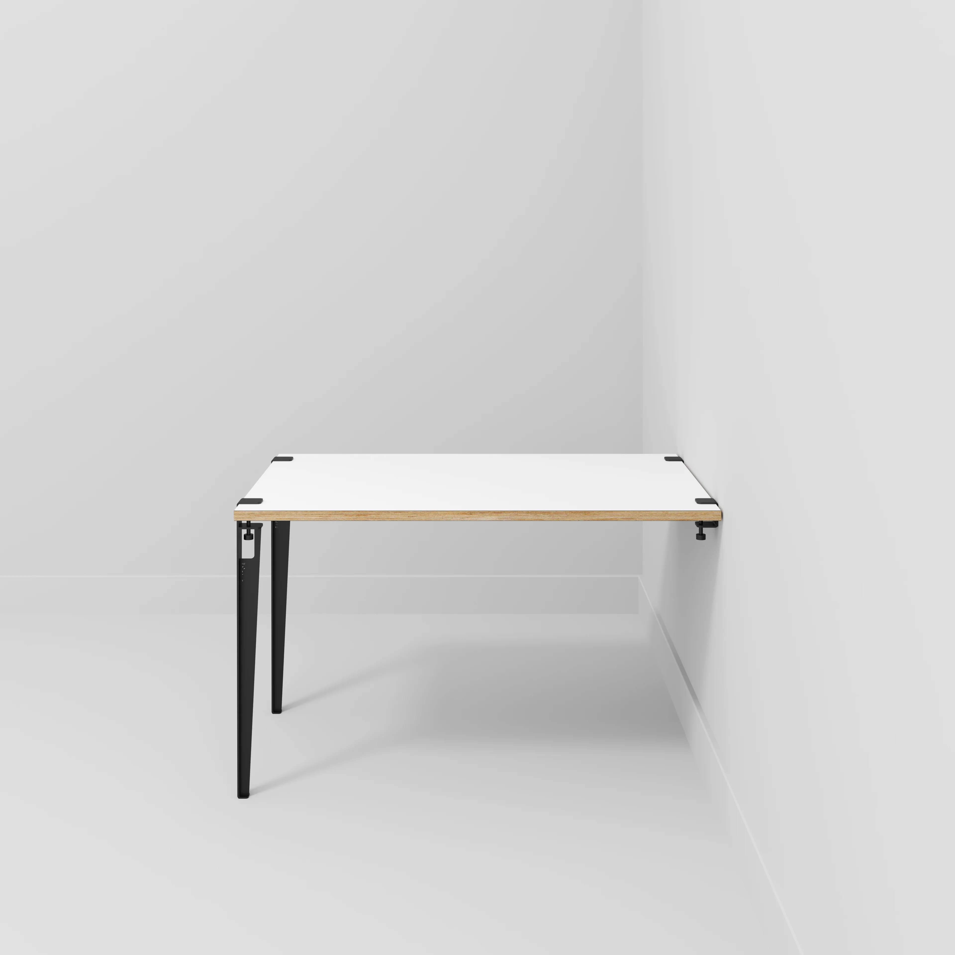Plywood Wall Table with Black Tiptoe Legs and Brackets - Formica White - 1200(w) x 800(d) x 750(h) - Image 2