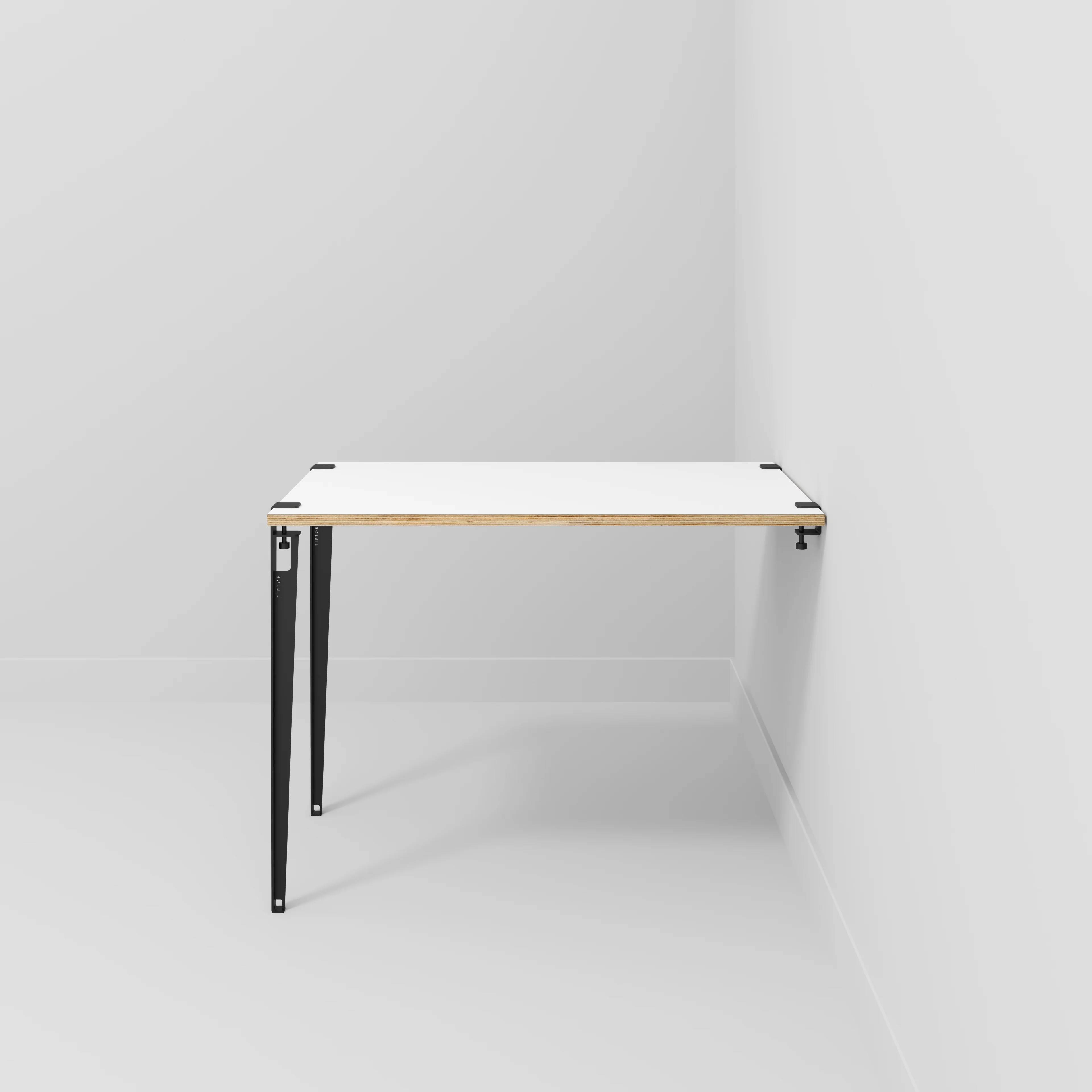Plywood Wall Table with Black Tiptoe Legs and Brackets - Formica White - 1200(w) x 800(d) x 900(h) - Image 2